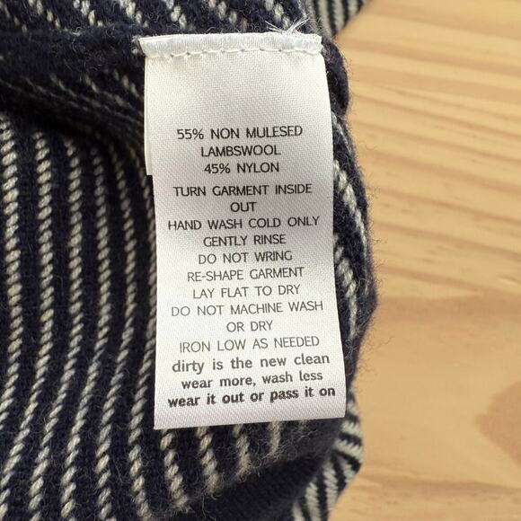 Toad & Co Strahlhorn Lambswool Crewneck Sweater in Navy Stripes, Size Small - Picture 9 of 10